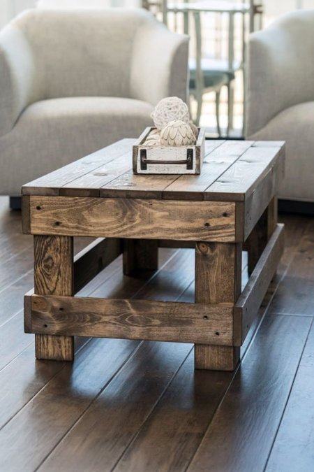 طاولة قهوة خشبية ريفية – تصميم باليت مدمج